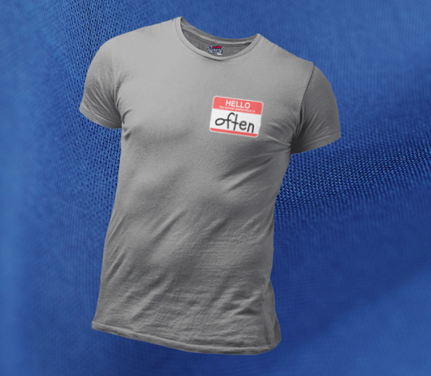 mockup of gray shirt with hello sticker design